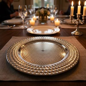 Plato Decorativo Hecho a Mano de Acero Inoxidable SS304 de 33 cm con Acabado Pulido Espejo Graduado Peen Nadi para Decoración del Hogar, Hoteles, Bodas y Fiestas - Product Image 2