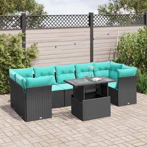 Ensemble de canapés de jardin en polyrotin noir, 8 pièces, avec coussins - Product Image 1
