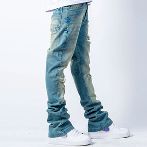 Men's Ripped Distressed Straight Leg Jeans Cotton Midweight Casual <b>Pants</b> With Button Fly And Ripped Details For Spring Wear - Product Image 4