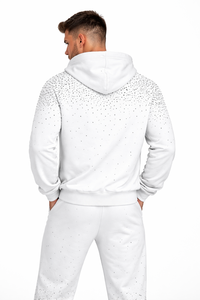 New Design Men <b>White</b> Rhinestone <b>Tracksuit</b> Set Zip Up Hoodie and Jogger Pants Sparkle Streetwear Casual Gym Wear Fashion Outfit - Product Image 4