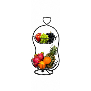 Corbeille à fruits à 2 niveaux en fer doré au design moderne pour comptoir de cuisine, panier décoratif en fil métallique pour fruits et légumes - Product Image 2