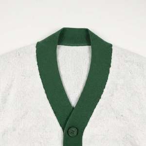 <b>Men</b>’s Contrast Trim <b>Cardigan</b> Knit Sweater White Green Button Up Relaxed Fit Wool Blend Casual Jacket Custom Logo <b>Men's</b> <b>Cardigans</b> - Product Image 5