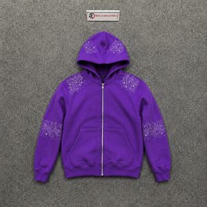 NUEVA Sudadera con capucha para hombre, morada, con cremallera y pedrería, estilo urbano oversize, con bolsillo frontal, informal, para otoño, de ajuste regular, de forro polar estampado. - Product Image 5
