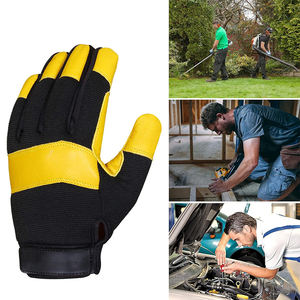 Gants de sécurité anti-vibration, couleur noir et jaune, paume en cuir, protection des mains avec fonction antidérapante - Product Image 4