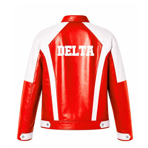 เดลต้า |   ซิกมา |   เสื้อแจ็คเก็ตหนัง PU แบบ Varsity ของ Theta Sorority สีแดงและขาว พิมพ์ตัวอักษร 1913 แขนยาว ซิปเต็มตัว สไตล์ลำลองสำหรับผู้หญิง - Product Image 3