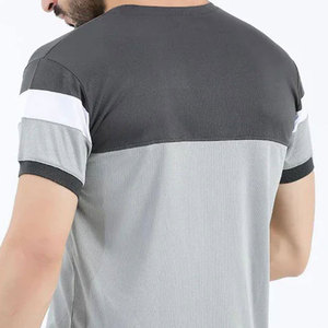 <b>Men's</b> Gray Color Blocked <b>Short</b> <b>Sleeve</b> T-Shirt O-Neck Quick Dry Knitted Sporty Fit Slim Regular Length - Product Image 6