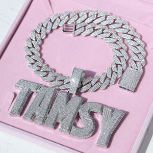 Custom Iced Out Moissanite Shape <b>Name</b> Pendant Necklace with Cuban Link <b>Chain</b> Hip Hop Bling 925 Silver Jewelry for Men Women - Product Image 1