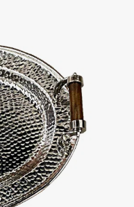 Hammered Oval Shaped Silver Tray Wooden Handle Dining <b>Table</b> Food Serving Silver Tray Decorative <b>Copper</b> Tray - Product Image 2