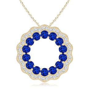 Top Quality Handmade Party Wear Hollow Circle <b>Pendant</b> For Woman 14k 2.5MM 0.88 Ct Blue Sapphire & Diamond Floral Circle <b>Pendant</b> - Product Image 1