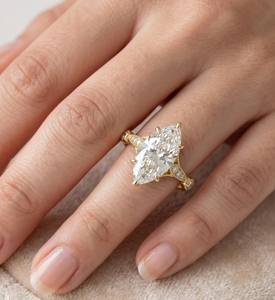 Maravilloso Anillo de Oro Sólido de 10K, 14K, 18K con Diamante Cultivado en Laboratorio de Corte Marquesa y Redondo, Estilo Art Deco, Anillo Solitario de Boda, Joyería Nupcial - Product Image 5