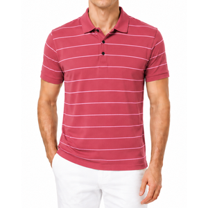 Camiseta Polo para Hombre a Rayas Rojas y Rosas, de Alta Demanda, con Rayas Horizontales Finas, Manga Corta, Cuello Camisero, Personalizable y Transpirable - Product Image 1