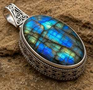 Pendentif en labradorite naturelle, pierre précieuse, argent sterling, bijoux faits à la main, cadeau d'anniversaire pour femme, vente en gros de pierres précieuses - Product Image 3