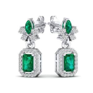 REYES Pendientes de Lujo de Oro Sólido de 14K con Moissanita Certificada GRA y Esmeralda, con Cierre de Rosca, Joyería para Bodas y Fiestas - Product Image 1