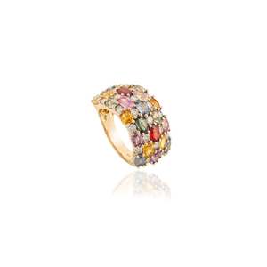 18K White Gold Invisible Set Multi Sapphire <b>Dome</b> Cocktail <b>Ring</b> Resizable Eternity Band - Product Image 3