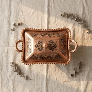 Olla Decorativa de Cobre para Servir Alimentos con Tapa, Plato Festoneado para Adornos, para Banquetes y Catering - Product Image 5