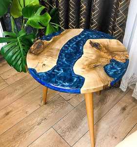 Contemporary Round Resin River Wood Dining <b>Table</b> Live Edge Handmade Solid Hardwood Furniture for Modern Interiors - Product Image 1