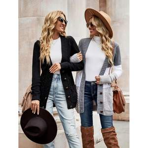 2025 Women's <b>Long</b> Sleeve Open Front <b>Cardigan</b> Buttoned Cable Knit Pocket <b>Sweater</b> - Product Image 2