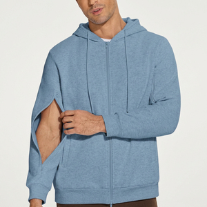 Vente en gros de sweats à capuche zippés pour hommes, unis, de haute qualité, en coton épais et respirant, avec fermeture éclair sur le bras - Product Image 1