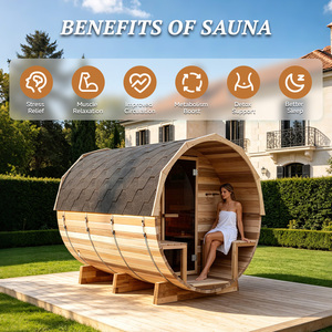 Sauna extérieur isolé avancé en cèdre rouge monobloc <span class=keywords><strong>avec</strong></span> véranda et vitrage panoramique arrière, certifié ETL, Wi-Fi, modèle Europe - Product Image 2