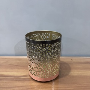 Cylinder Iron Votive <b>Candle</b> <b>Holder</b> with Laser Cut Floral Pattern Home Decoration - Product Image 3