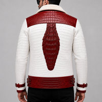 Blouson en cuir pour homme à motif crocodile, col rabattu en fausse fourrure, blouson en cuir pour motards