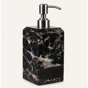 Distributeur de savon moderne en marbre noir écologique avec pompe en acier inoxydable, flacon de lavage des mains liquide naturel pour salle de bain d'hôtel 5 étoiles - Product Image 1
