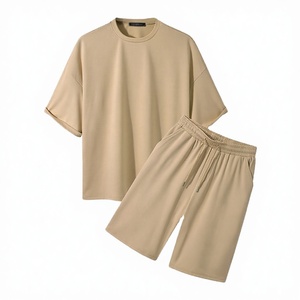 Conjunto Deportivo GENERSA para Hombre, Negro, Poliéster, Cuello Redondo, Manga Corta, Cintura Elástica, Pantalones Cortos, Casual, Verano - Product Image 1