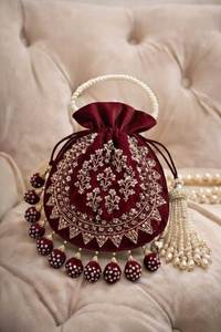 WITH EMBROIDERED BEADED DRAWSTRING Potli Bag Evening Party Handbag Bridal <b>Wedding</b> Purse Jewelry Cosmetics Packaging - Product Image 4