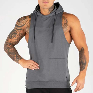 Chaleco Deportivo con Capucha sin Mangas para Hombre, Mezcla de Algodón, para Gimnasio, Entrenamiento, Musculación, con Cordón Ajustable, Estilo Urbano, Venta al por Mayor - Product Image 1