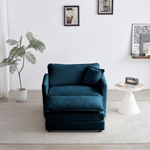 Poltrona Moderna in Ciniglia Blu con Poggiapiedi per Soggiorno e Camera da Letto - Product Image 1