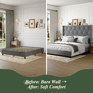 Tête de lit moderne en bois massif et velours, style Vietnam, avec structure en métal, 56,3'' H x 79,13'' L x 6,3'' P, Nouveau modèle OEM, Taille King, MD05 - Product Image 4