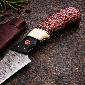 Cuchillo de filetear pescado de acero de Damasco hecho a mano, mango estilo nido de abeja de resina, diseño moderno, hoja de 8 pulgadas, ambidiestro, funda de cuero - Product Image 4