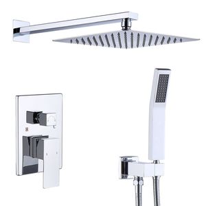 Set di accessori per il bagno, sistema doccia a parete con soffione a pioggia da 12 pollici e rubinetto doccia a mano, finitura cromata - Product Image 2