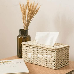 Boîte à mouchoirs moderne, porte-mouchoirs rectangulaire tissé avec couvercle, organiseur de serviettes décoratif écologique pour la décoration de la maison - Product Image 4