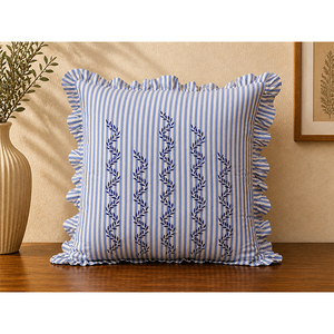 Premium Cotton Embroidered <b>Cushion</b> <b>Cover</b> with Ruffle Border | Luxury Decorative Pillow <b>Cover</b> for Home Decor - Product Image 2