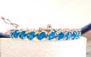 Pulsera de tenis de apatita neón con corte ovalado de 3x5mm en plata de ley 925, elegante pulsera de eslabones con gema azul para mujer, joyería fina - Product Image 5