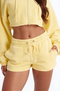 Conjunto de Sudadera Corta para Mujer, Color Sólido, Forro Polar, Cierre de Cremallera, Cordón Ajustable, Estilo Casual Otoñal, Hombros Caídos, Manga Larga - Product Image 4