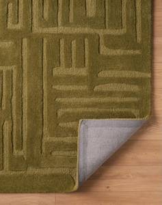 Tapis géométrique rectangulaire de haute qualité vert olive, tufté à la main en laine et acrylique, pour salon, avec envers antidérapant en latex - Product Image 4