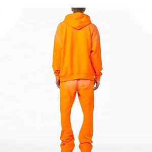 ชุดเสื้อสเวตเตอร์พิมพ์ลายพัฟชุดเสื้อผ้า2ชิ้นผ้าฟลีซผ้าฝ้ายธรรมดาโอเวอร์ไซซ์เสื้อครอปมีฮู้ดและกางเกงขาบานสำหรับทุกเพศ - Product Image 3