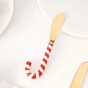 Elegant and Durable Red White Enamel Jelly Pattern Butter Knife Gold Stainless Steel High-Quality Hotel and Giftware <b>Flatware</b> - Product Image 2