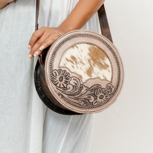 LW Women's Vintage <b>Boho</b> Style Cowgirl Leather Purse Handtooled Single Strap Sling <b>Bag</b> with Chains Portable Animal Fur for Winter - Product Image 1