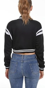 Women Varsity <b>Jacket</b> Black White Contrast Color Full <b>Sleeve</b> Button Up Collar <b>Short</b> Length Autumn Streetwear - Product Image 5