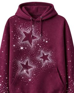 Sudadera con capucha para hombre, extragrande, de forro polar grueso, con estrella de pedrería color burdeos, bolsillo canguro, estilo streetwear personalizado, de fabricante - Product Image 1