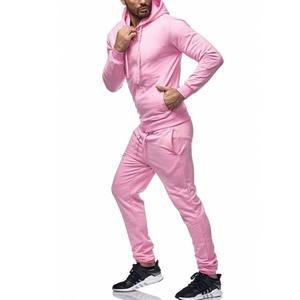 Ensemble de survêtement rose à capuche pour homme, sweat-shirt à fermeture éclair à manches longues avec poches latérales, tenue décontractée d'automne, couleur unie, coupe classique - Product Image 3