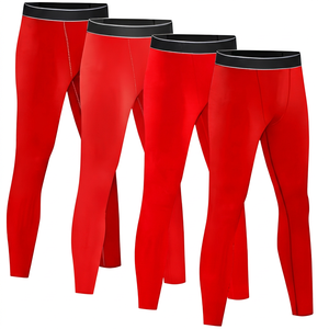 Leggings de compression pour hommes, longueur intégrale, couleur unie, spandex, nylon, taille élastique, noir, gris, bleu marine - Product Image 2