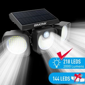 Faro Solare da Esterno a 218 LED con 3 Teste, 2000LM, 6500K, Orientabile a 270 Gradi, Impermeabile IP65, Sensore di Movimento, 50W - Product Image 4