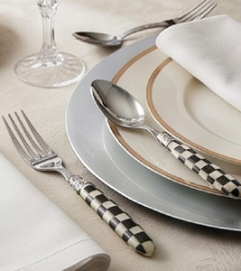 Checkered Handle Silver Plated Flatware Set Dishwasher Safe <b>Vintage</b> Design Wedding <b>Cutlery</b> 5 Piece And Hotel Use - Product Image 2