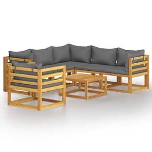 Ensemble de salon de patio en bois d'acacia massif de 7 pièces avec coussins pour les loisirs de jardin - Product Image 2