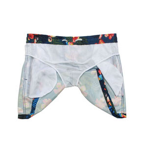 Shorts de bain décontractés pour hommes en toile imprimée oiseaux de la forêt, séchage rapide, cordon de serrage, logo frontal, taille mi-haute, 180g, imprimé numériquement, ODM - Product Image 4