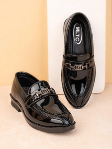 Obsidian Black Patent Leather Elite Chain Loafers for Boys Premium Formal Party Wear Slip on Comfortable <b>Soft</b> Cushioned - Product Image 5
